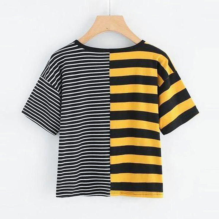Two Tone Striped Crop T-Shirt
