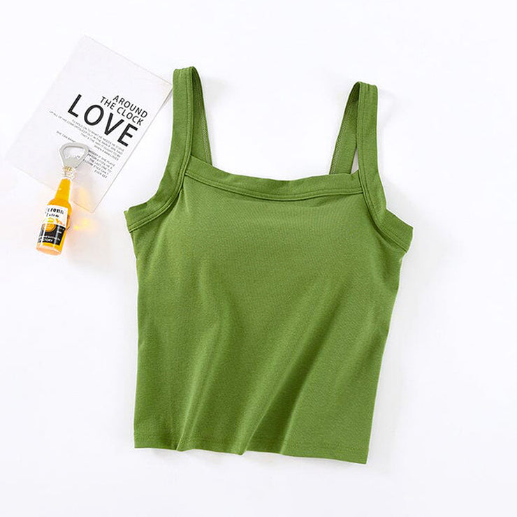 Solid Color Tank Top With Pad