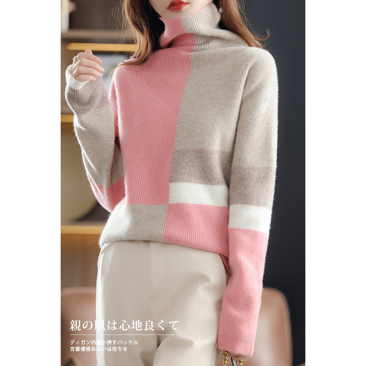Colorblock Turtle Collar Sweater