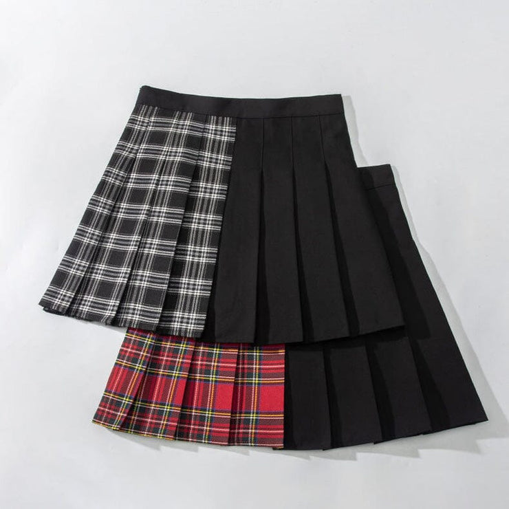 Pleated Plaid Colorblock Skirt