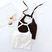 Tied Halter Neck Strap Tank Top With Pad