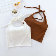 Tied Halter Neck Strap Tank Top With Pad